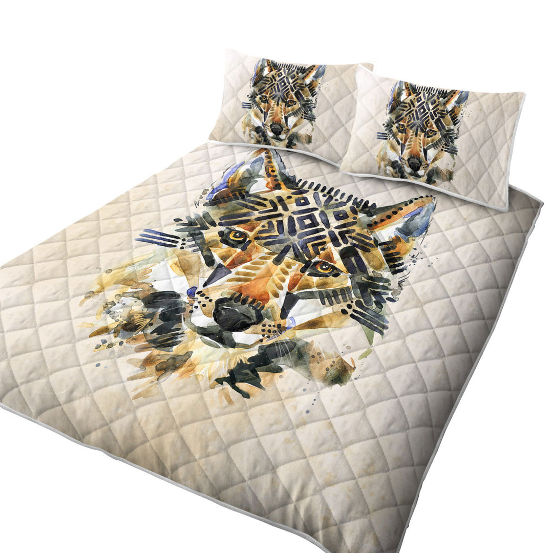 Native American Wolf Art California King Quilt Sets