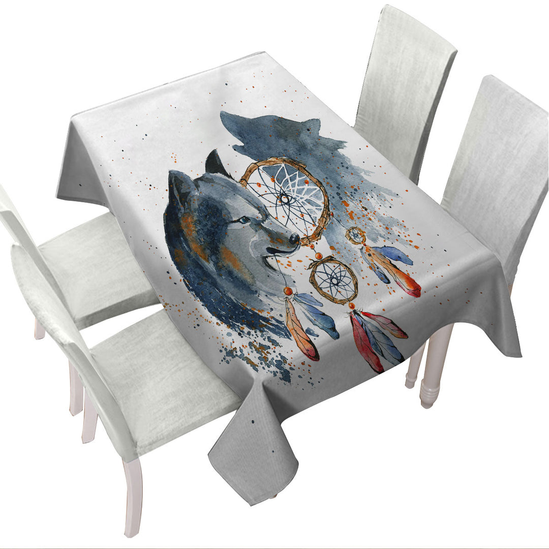 Native American Wolf Painting Table Cover