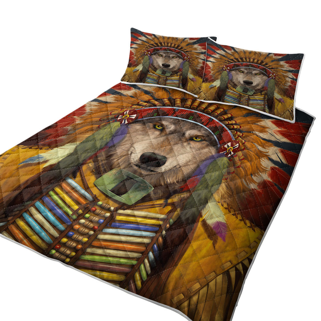 Native American Wolf Spirit Chief Coverlets