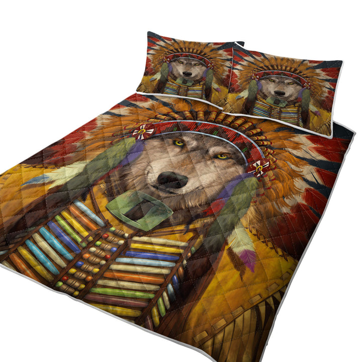 Native American Wolf Spirit Chief Coverlets