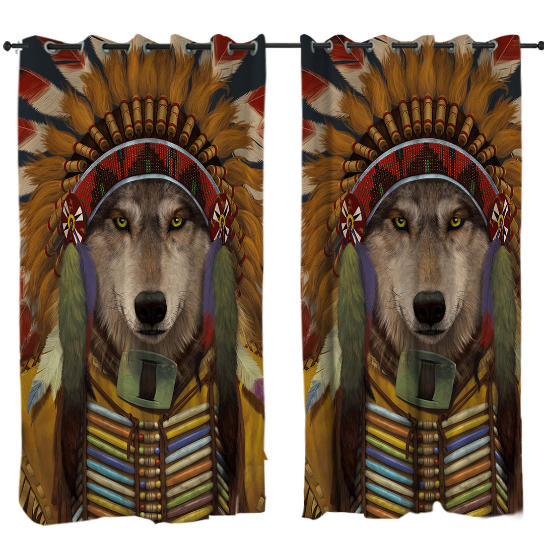 Native American Wolf Spirit Chief Curtain