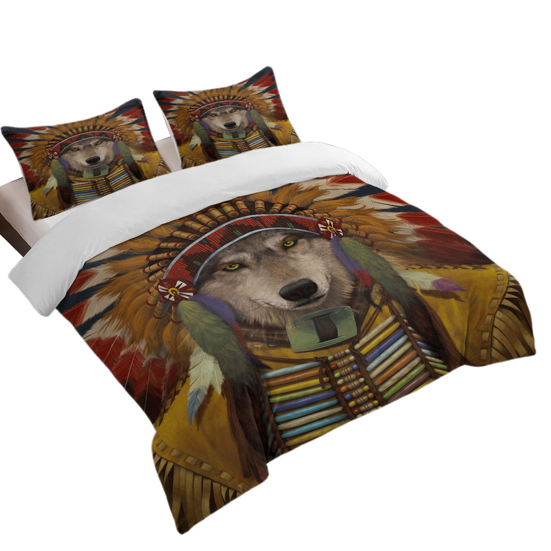 Native American Wolf Spirit Chief Duvet Covers