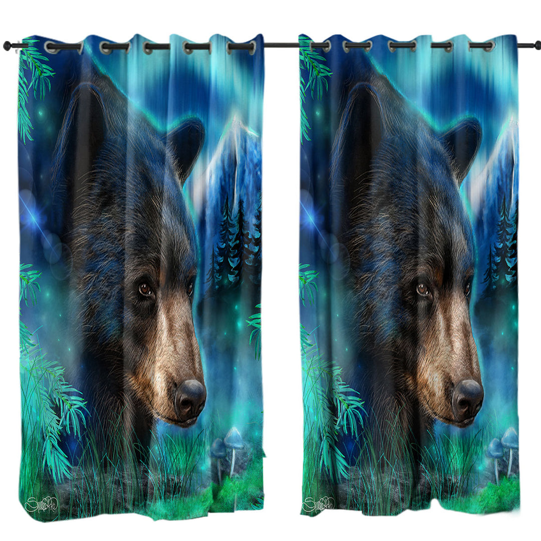 Nature Art Northern Lights Black Bear Drapes