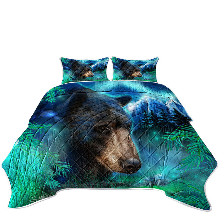 Nature Art Northern Lights Black Bear Quilt