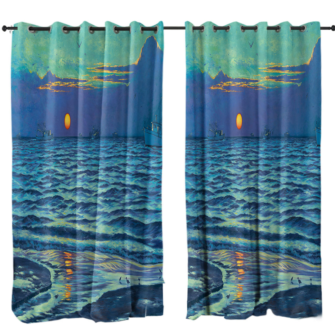 Nature Art Painting Sapelo Ocean Sunrise Made to Measure Curtains