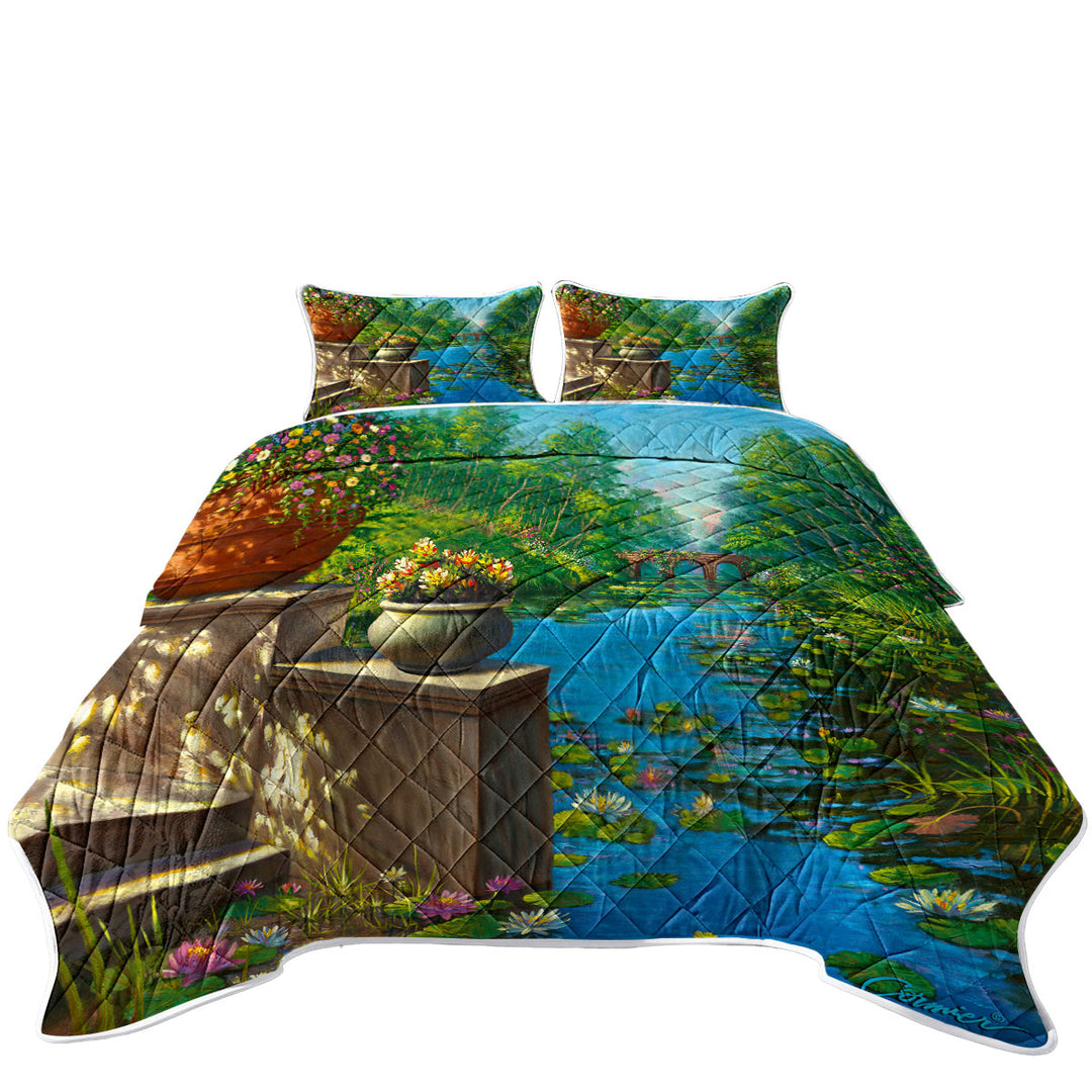 Nature Art the Secret Garden and Creek King Quilt