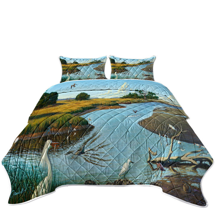 Nature Lake Art Birds of Paradise King Quilt