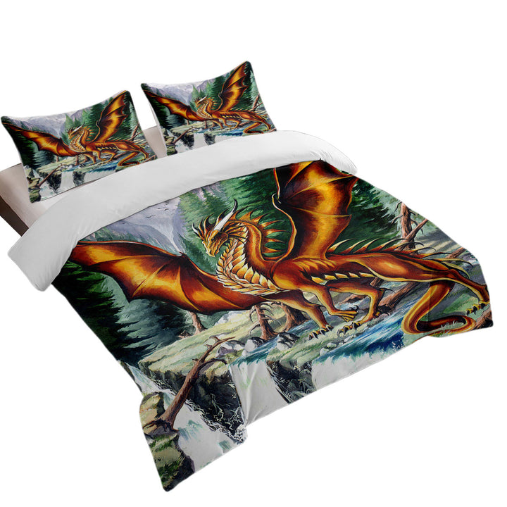 Nature Mountain Waterfall Forest Solaris Dragon Bed Covers