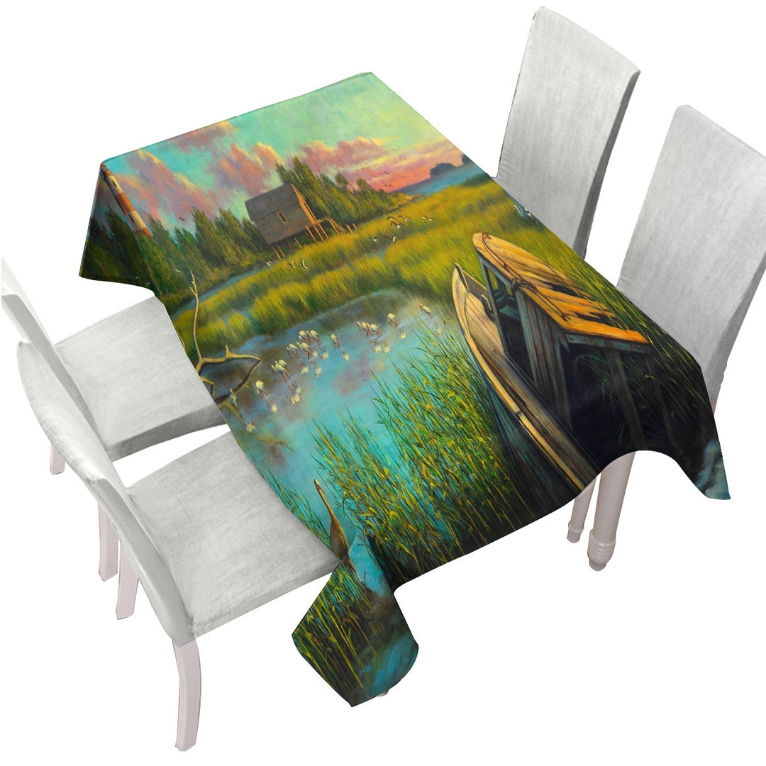 Nature Rustic Art Painting Laughing Gull Creek Tablecloths