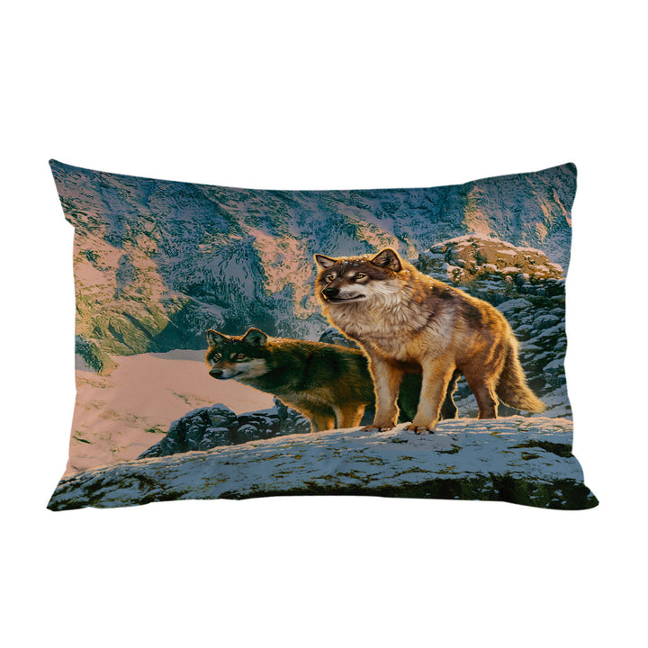 Nature Wildlife Art Wolf Couple in Sunset Pillow Cases