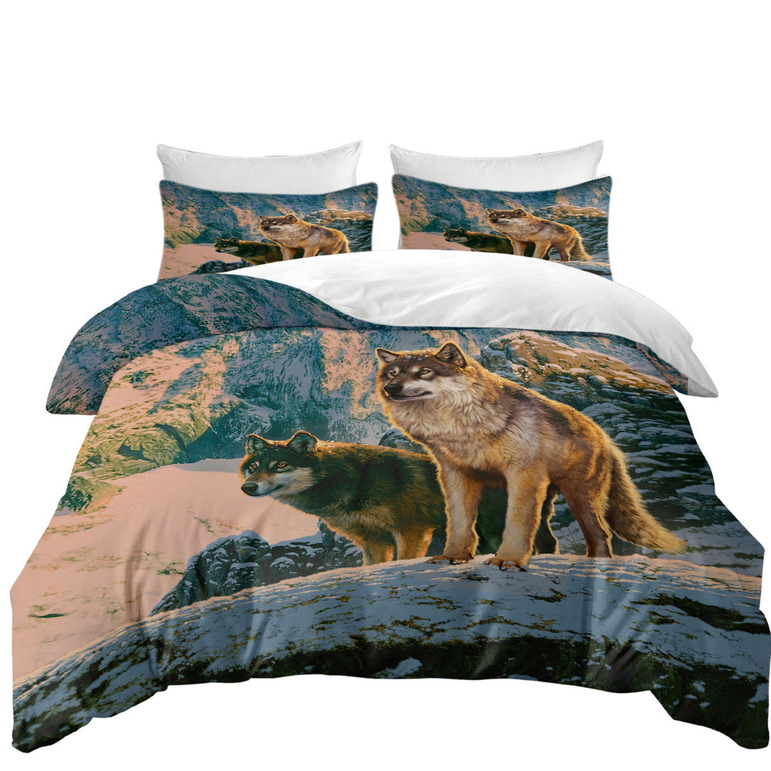 Nature Wildlife Art Wolf Couple in Sunset Quilt Cover