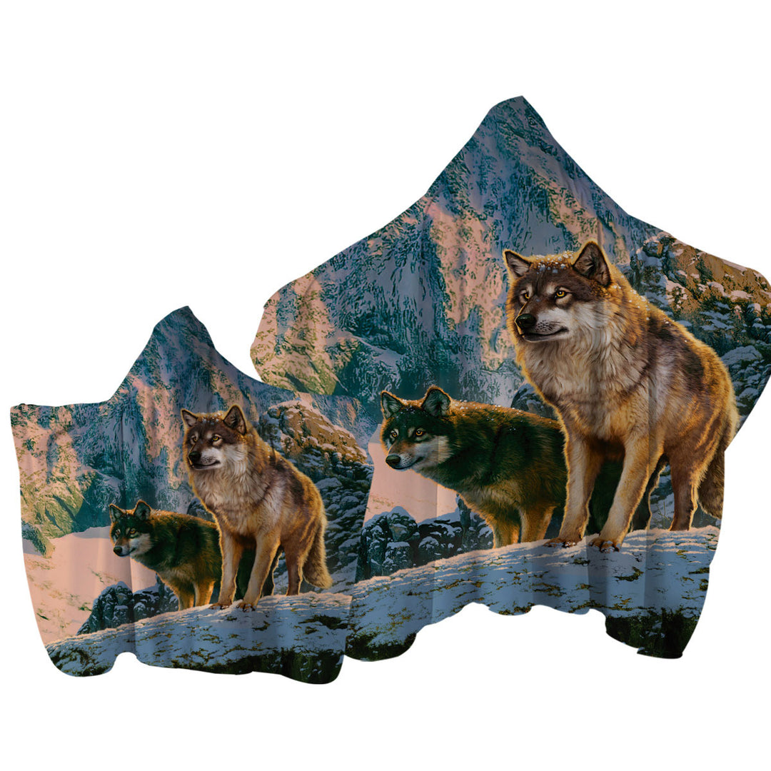 Nature Wildlife Art Wolf Couple in Sunset Towel Hoodie