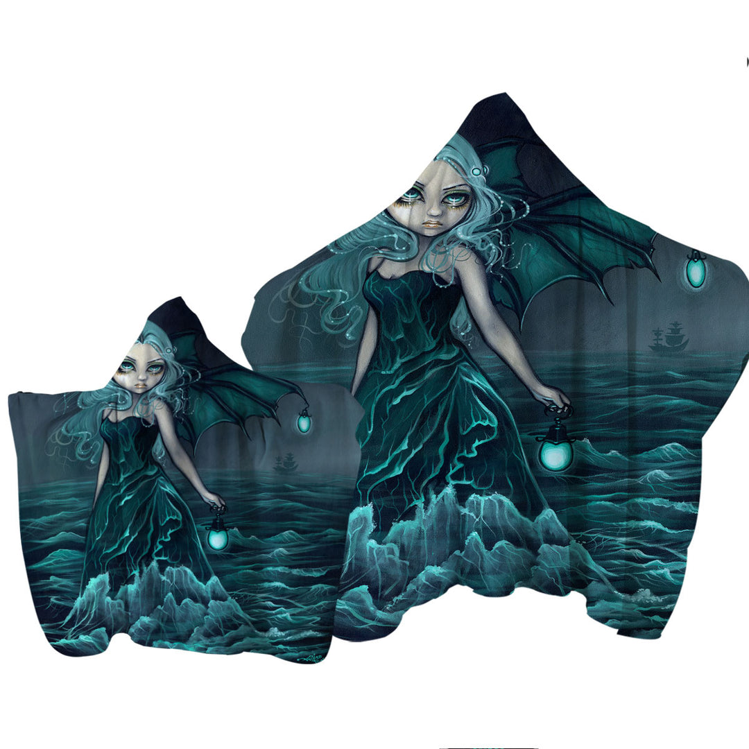 Nautical Fantasy Art Sea Beacon the Ocean Angel Hooded Beach Towel