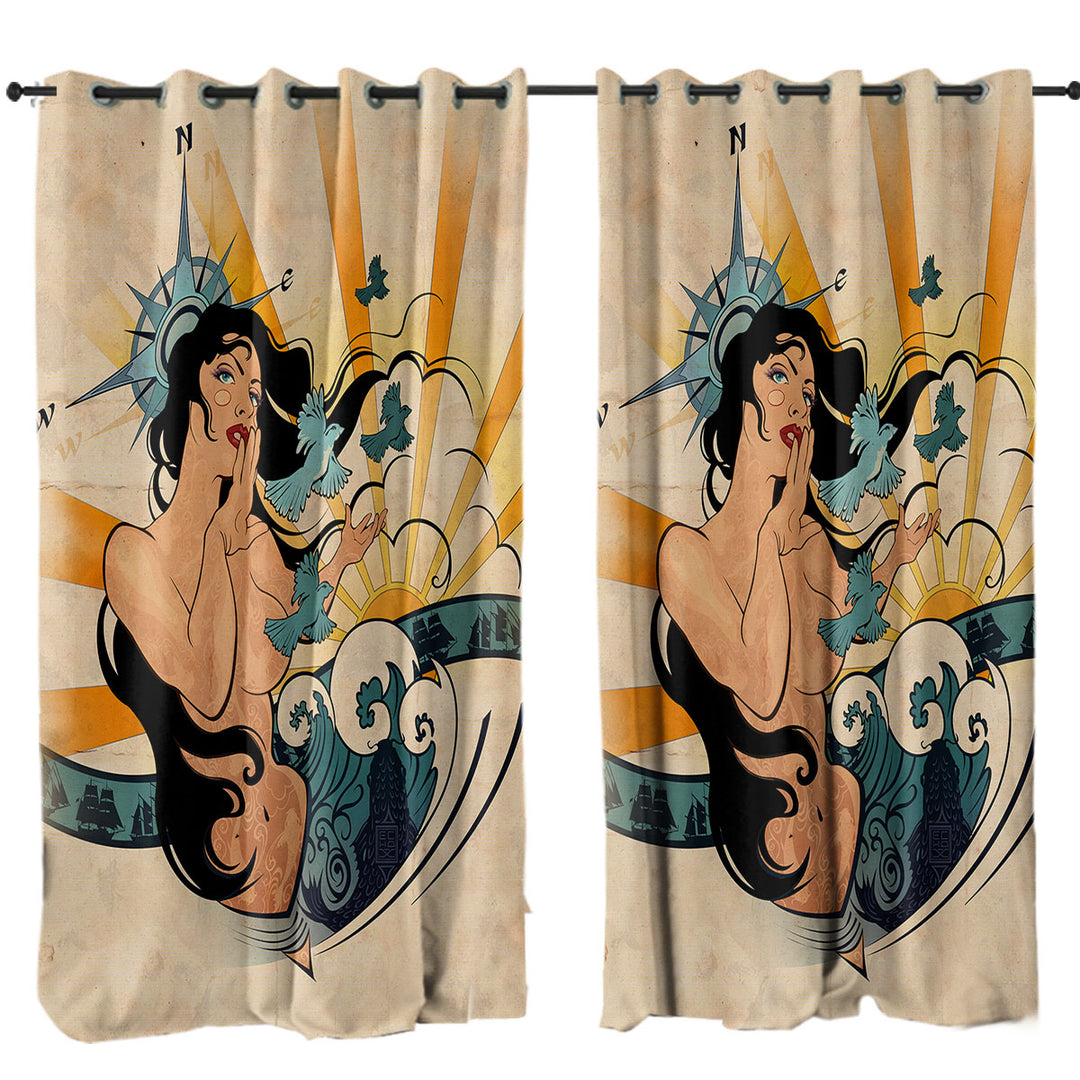 Nautical Sexy Woman Spirit of Navigation Curtains