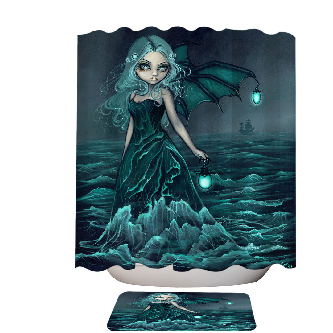 Nautical Shower Curtains Fantasy Art Sea Beacon the Ocean Angel