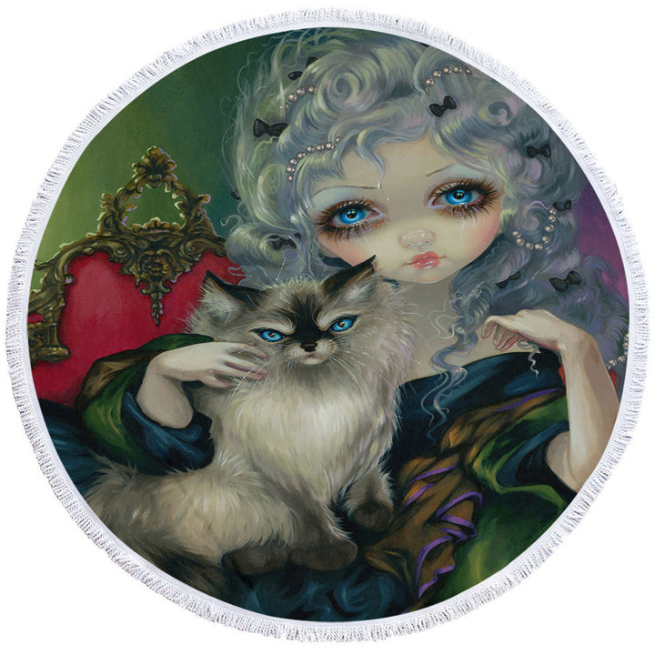 Nice Beach Towels Rococo Style Portrait Princess with a Ragdoll Cat