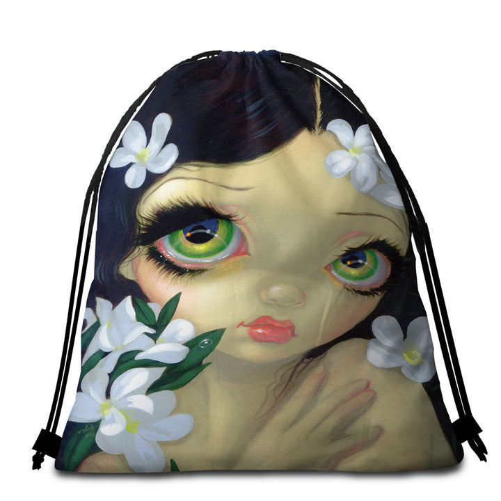 Nice Beach Towels with Poisonous Beauties White Oleander Girl and Flowers