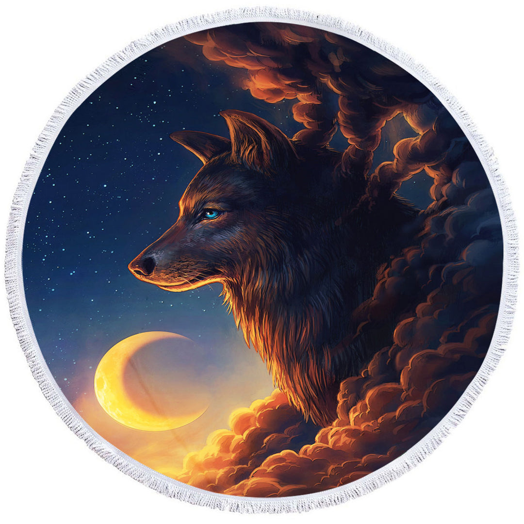 Nice Beach Towels with Wolf Art Moon Night Guardian