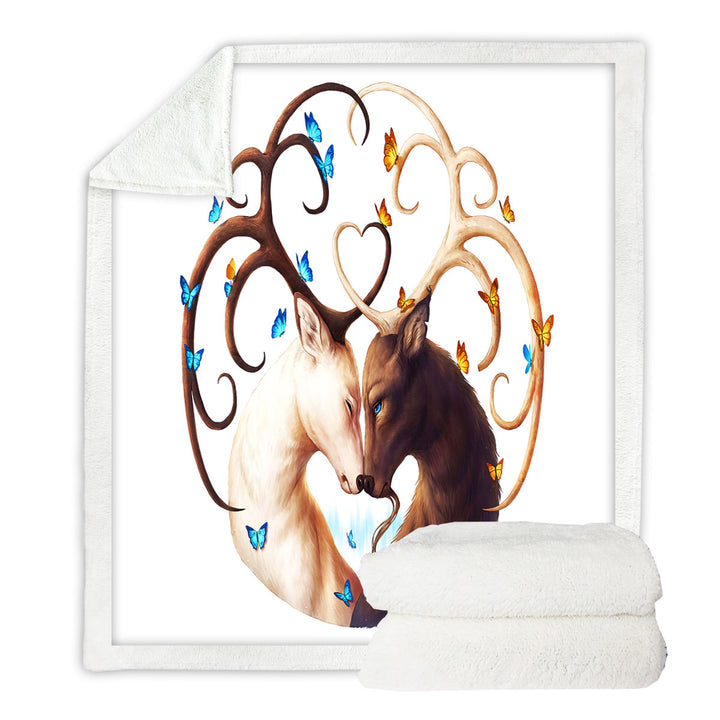 Nice Decorative Blankets Circle of Life Butterflies and Yin Yang Deer