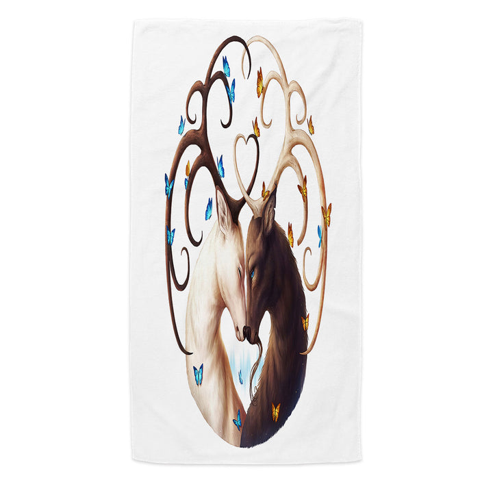 Nice Microfiber Beach Towel Circle of Life Butterflies and Yin Yang Deer