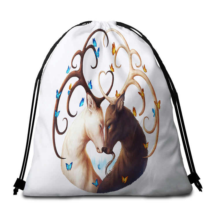 Nice Travel Beach Towel Circle of Life Butterflies and Yin Yang Deer