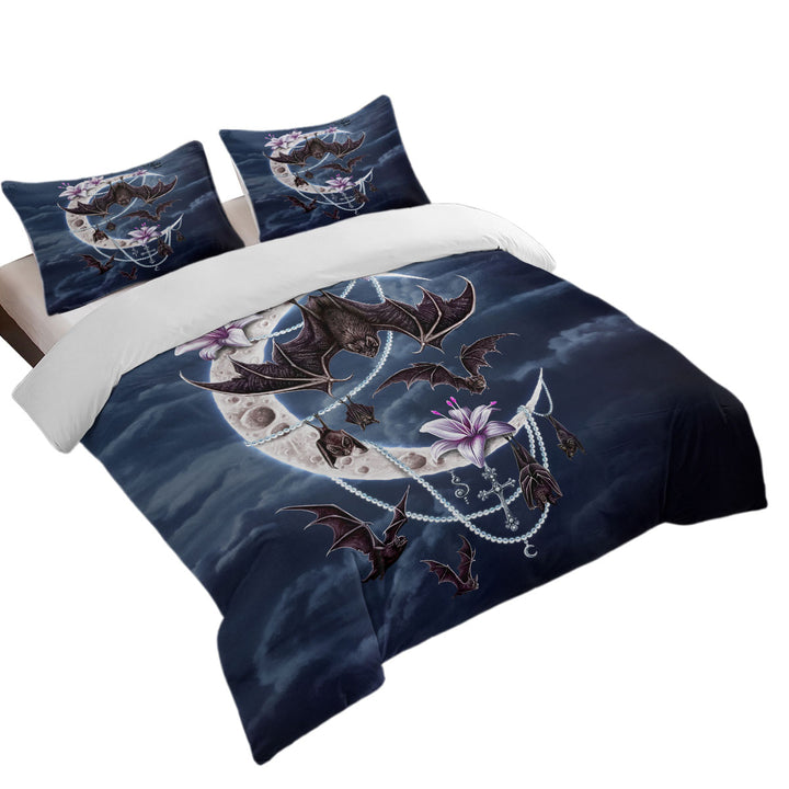 Night Art Bat Moon and Lilies Coverlets