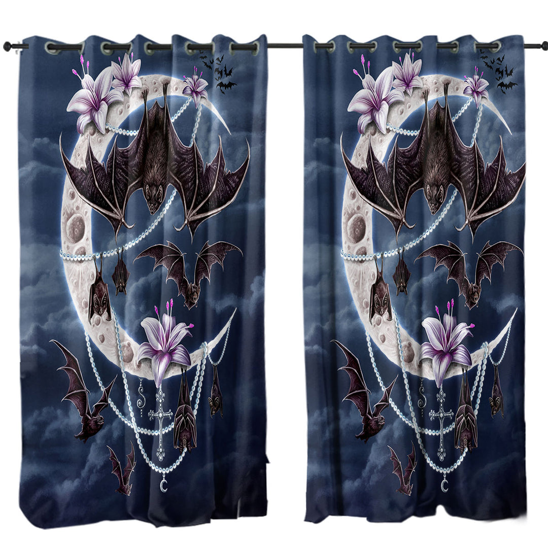 Night Art Bat Moon and Lilies Curtain