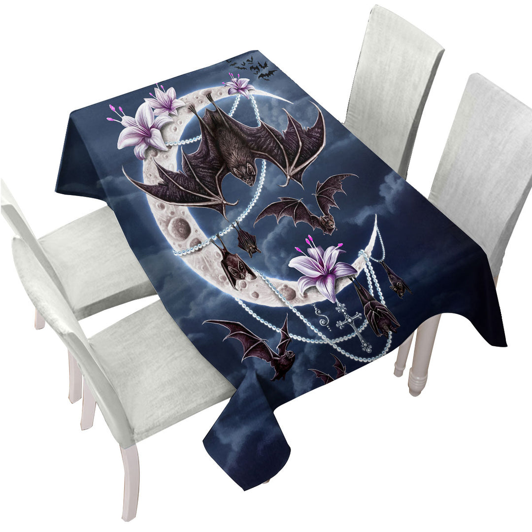 Night Art Bat Moon and Lilies Tablecloth