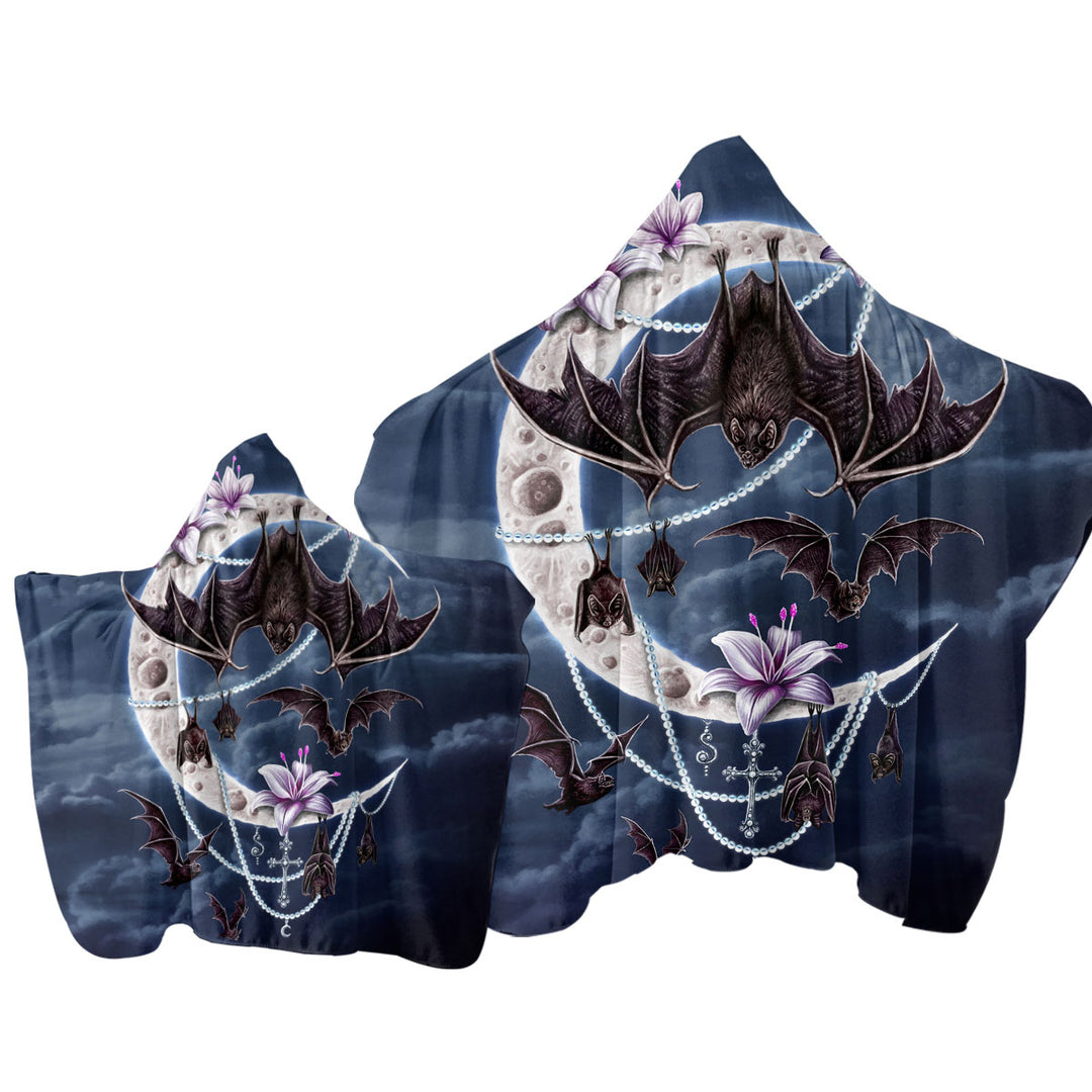 Night Art Bat Moon and Lilies Towel Hoodie