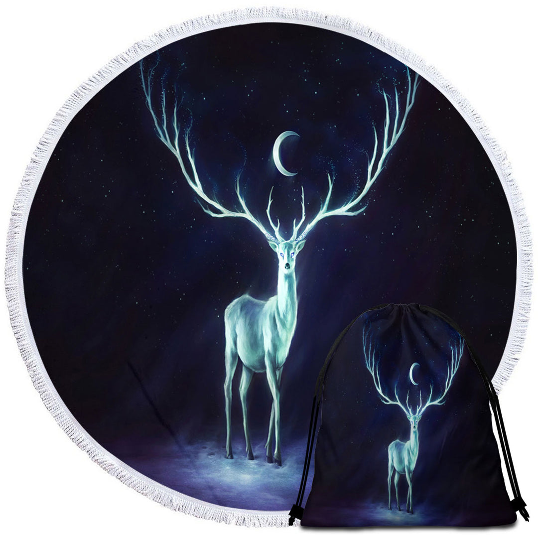 Night Bringer Magical Deer Round Beach Towel