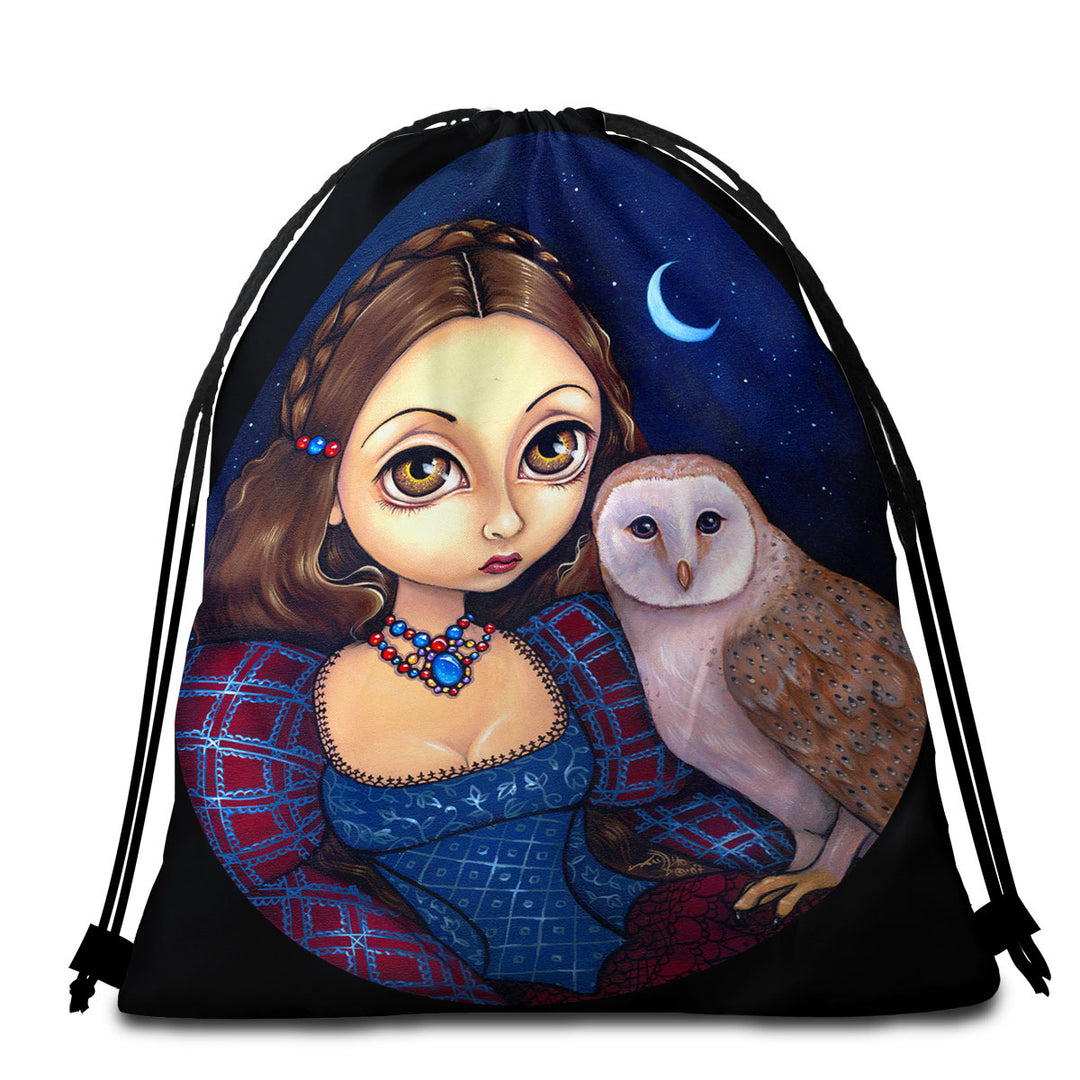 Night Sky Barn Owl Princess Beach Towel Bags