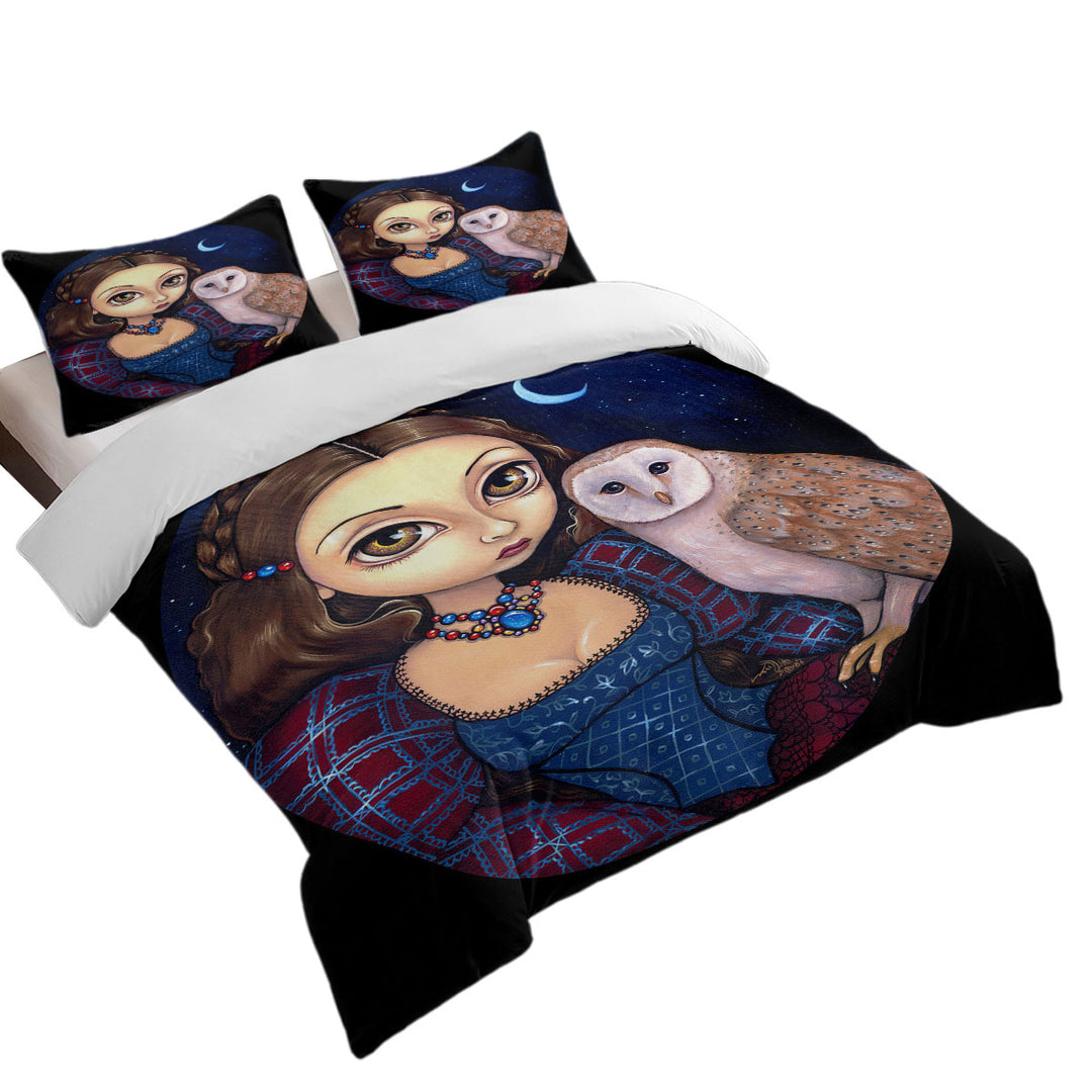 Night Sky Barn Owl Princess Duvet Cover set