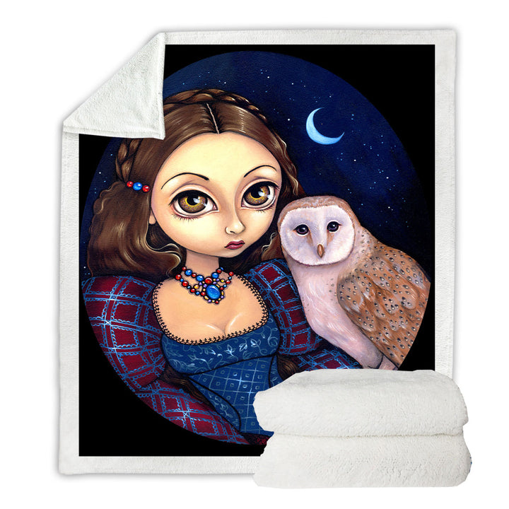 Night Sky Barn Owl Princess Fleece Blankets