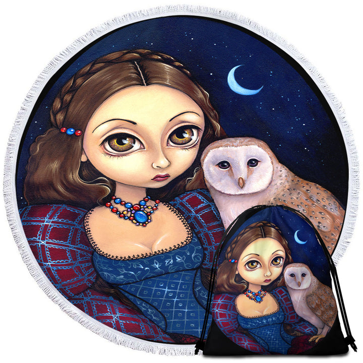 Night Sky Barn Owl Princess Girls Beach Towels