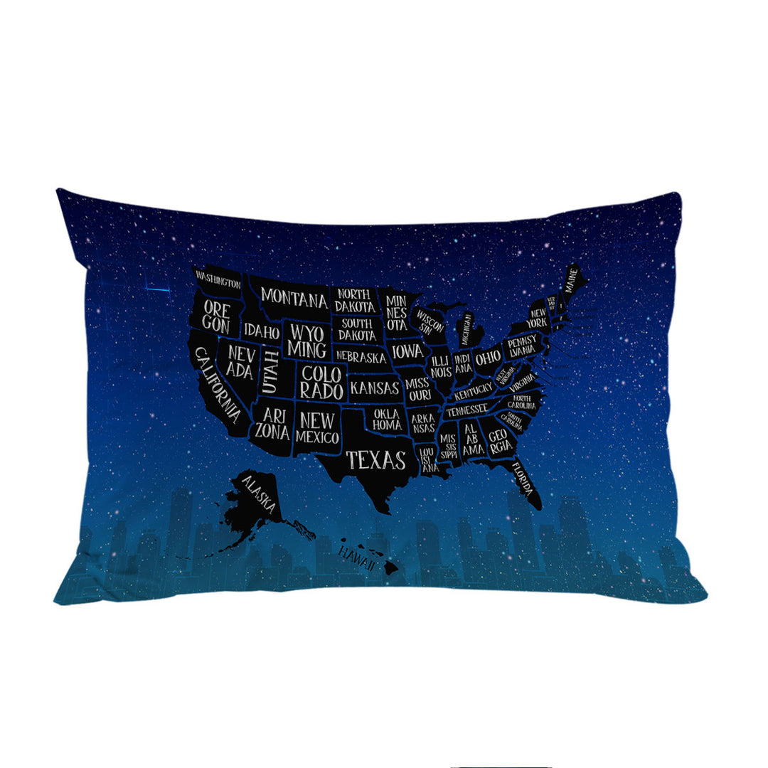 Night USA Map King Pillow Cases