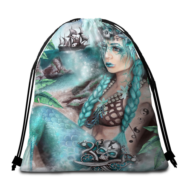 Nightshade Fantasy Art Pirate Ship and Mermaid Beach Towel Bags