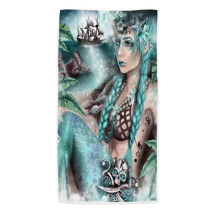 Nightshade Fantasy Art Pirate Ship and Mermaid Beach Towels