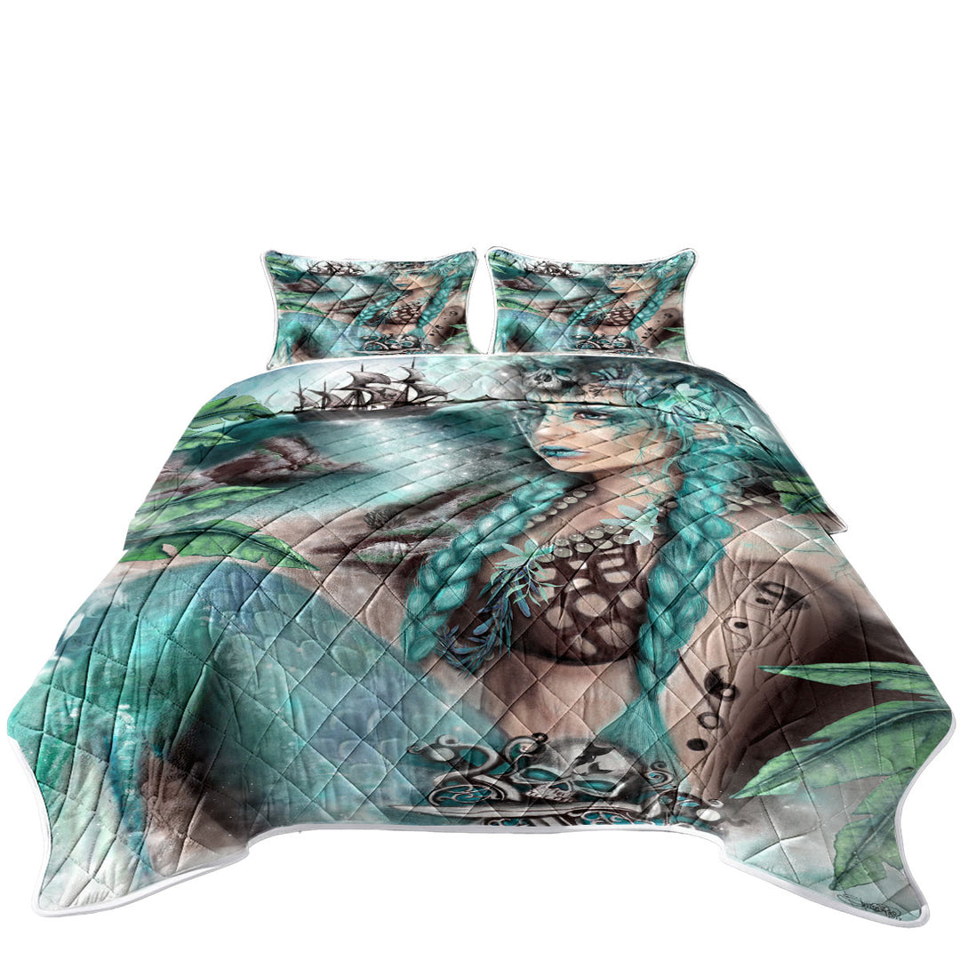 Nightshade Fantasy Art Pirate Ship and Mermaid Coverlets