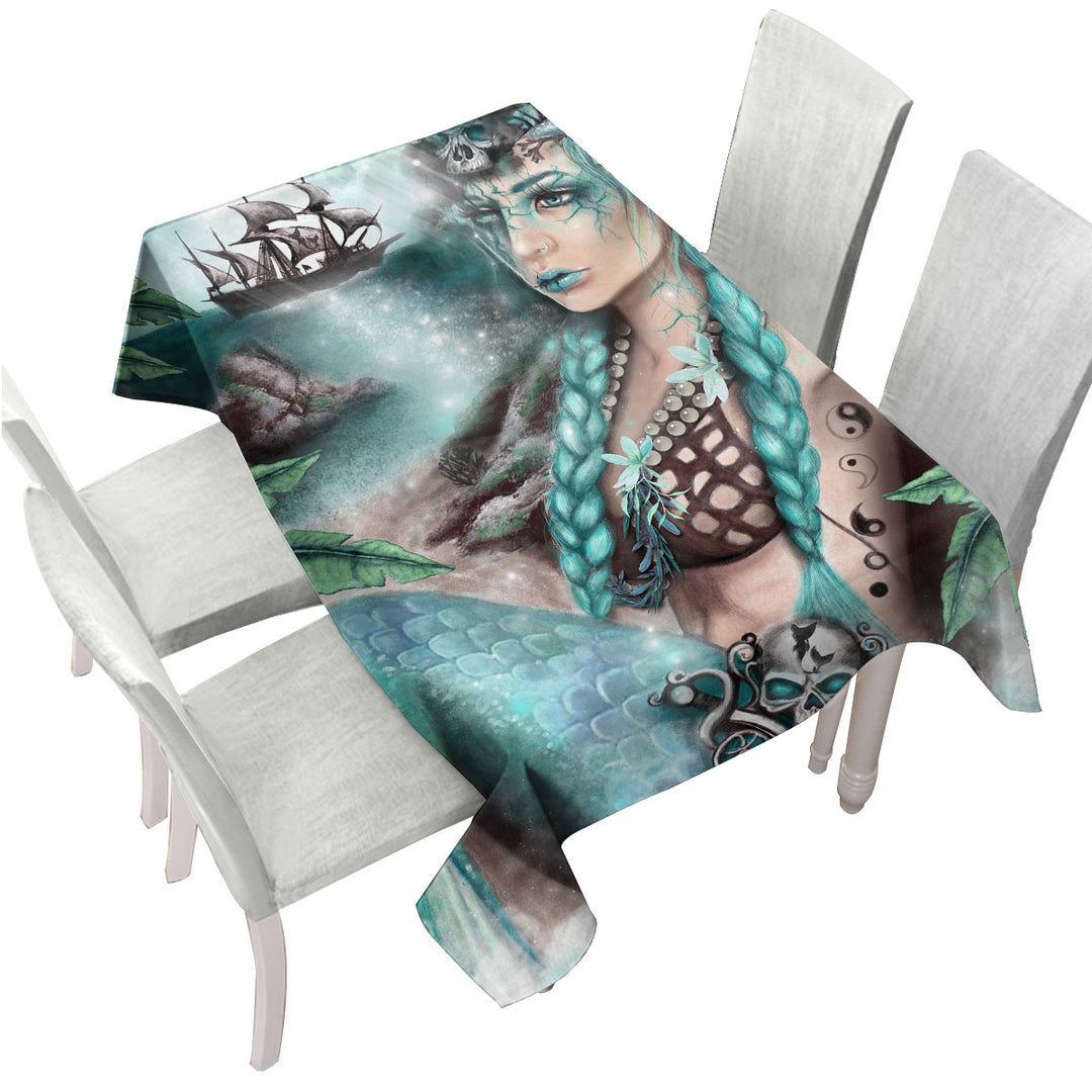 Nightshade Fantasy Art Pirate Ship and Mermaid Tablecloth