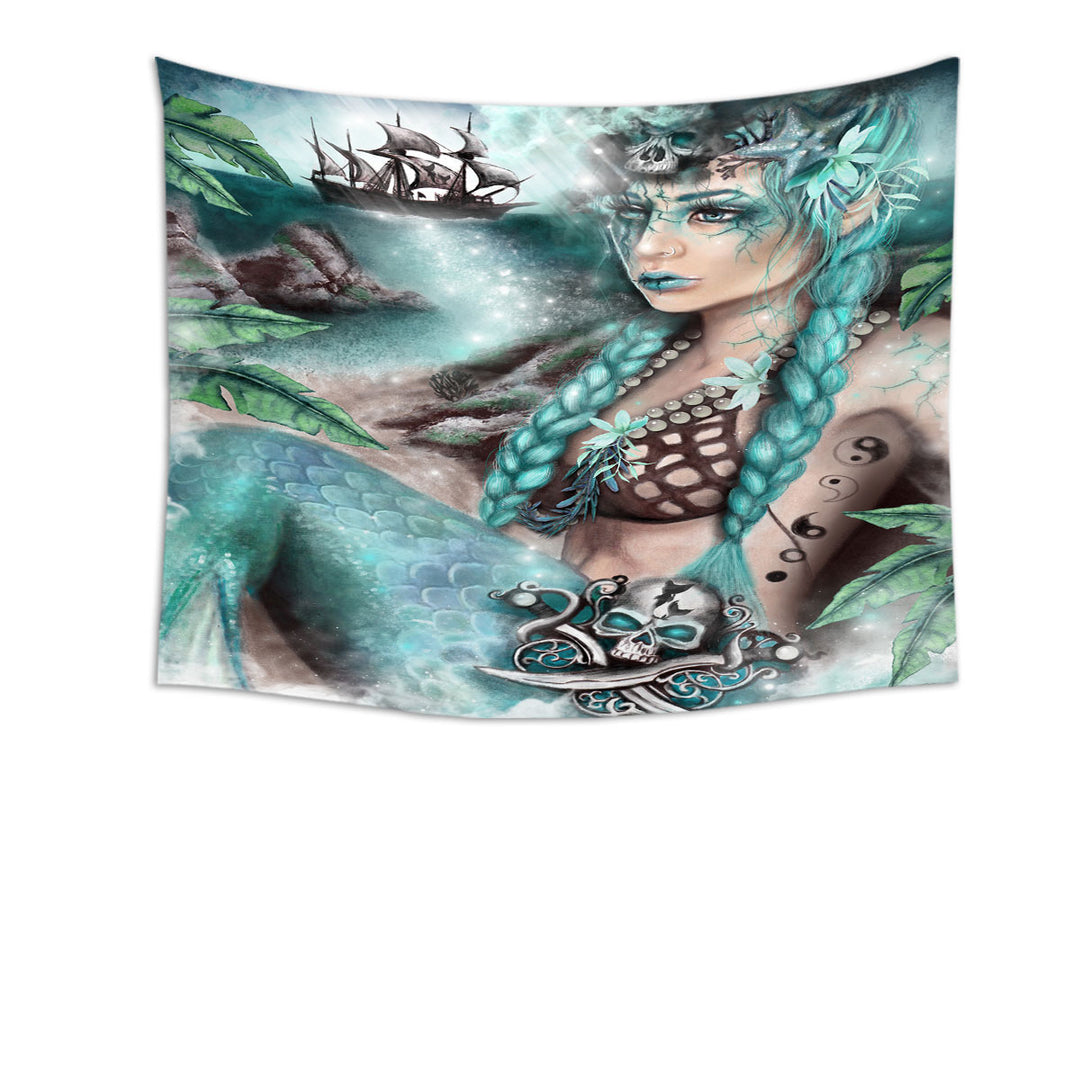 Nightshade Fantasy Art Pirate Ship and Mermaid Tapestry Wall Decor