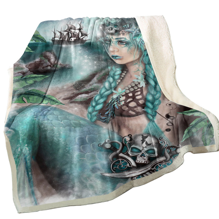 Nightshade Fantasy Art Pirate Ship and Mermaid Throw Blankets