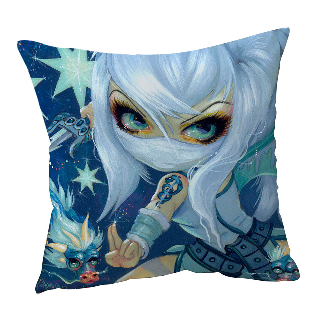 Ninja Cushion Covers Faces of Faery _187 Ninja Girl and Star Dragon