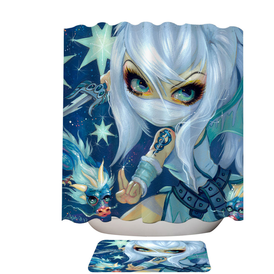 Ninja Shower Curtains Faces of Faery _187 Ninja Girl and Star Dragon