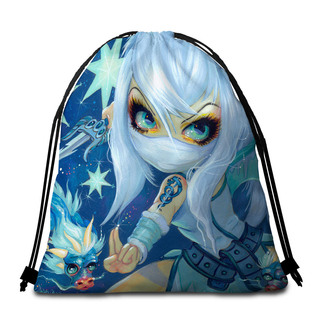 Ninja Travel Beach Towel Faces of Faery _187 Ninja Girl and Star Dragon