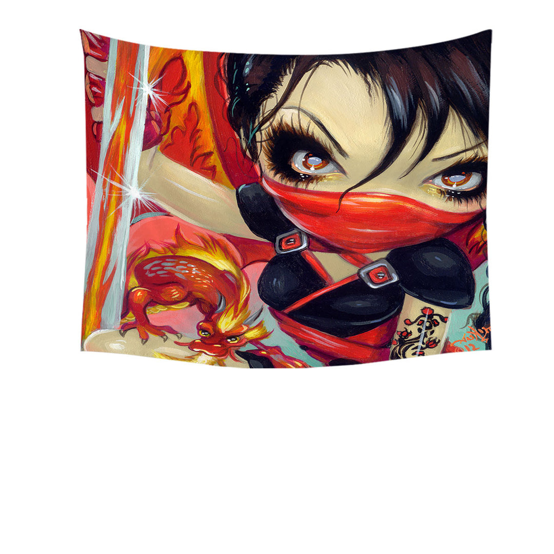 Ninja Wall Decor Faces of Faery _185 Ninja Girl and Fire Dragon