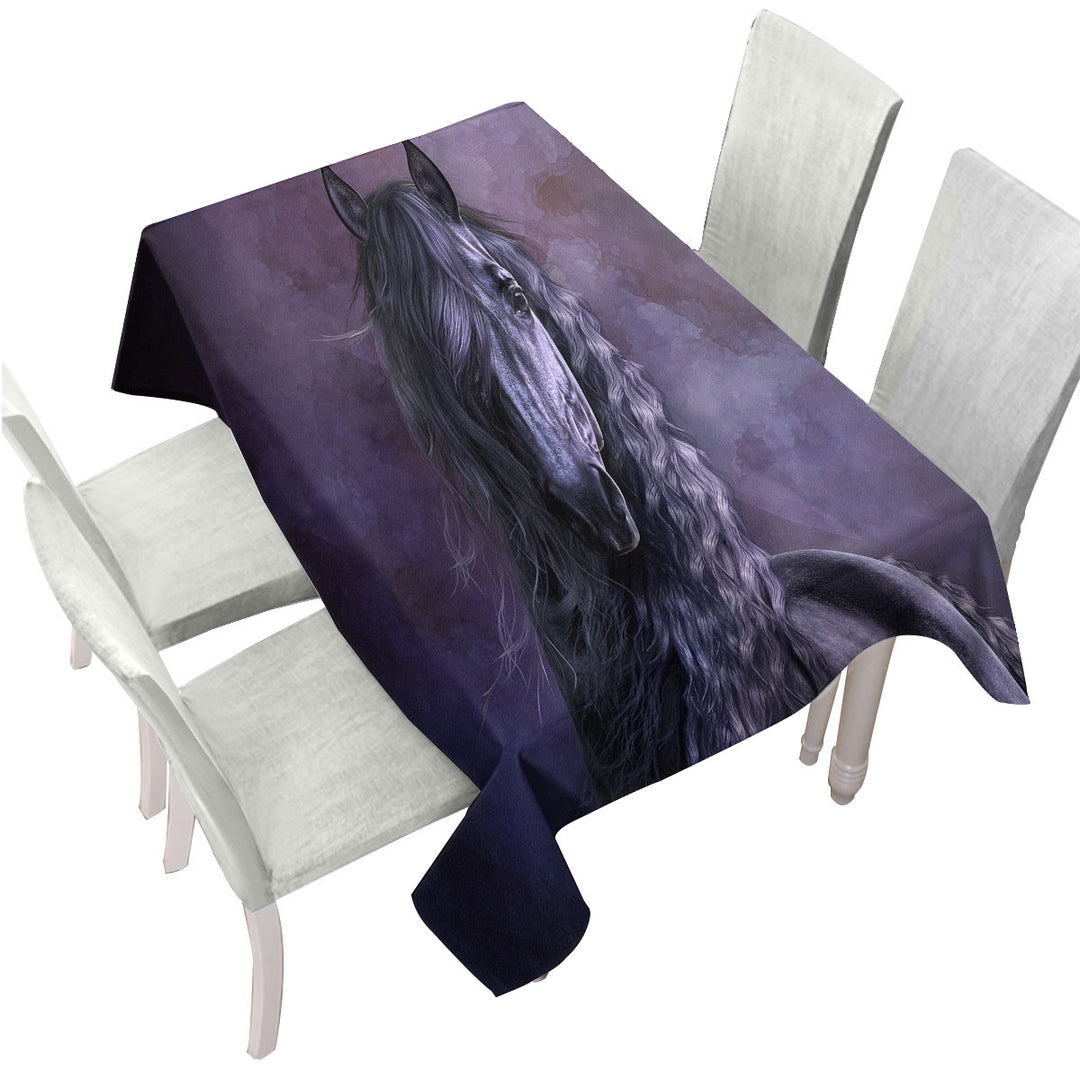 Noble Horse the Black Shadow Horses Art Tablecloths