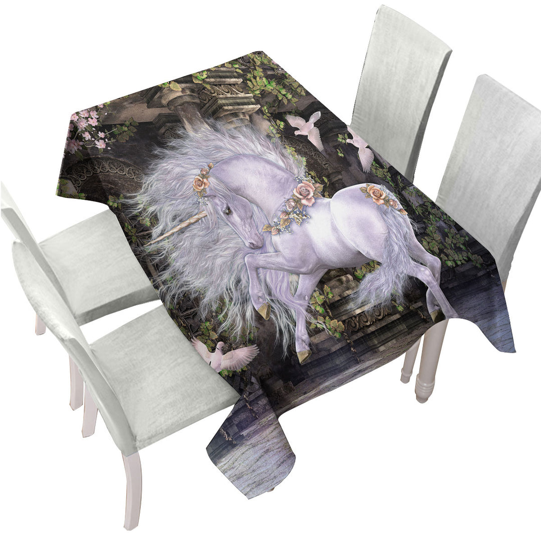 Noble and Graceful White Horse and Doves Tablecloth