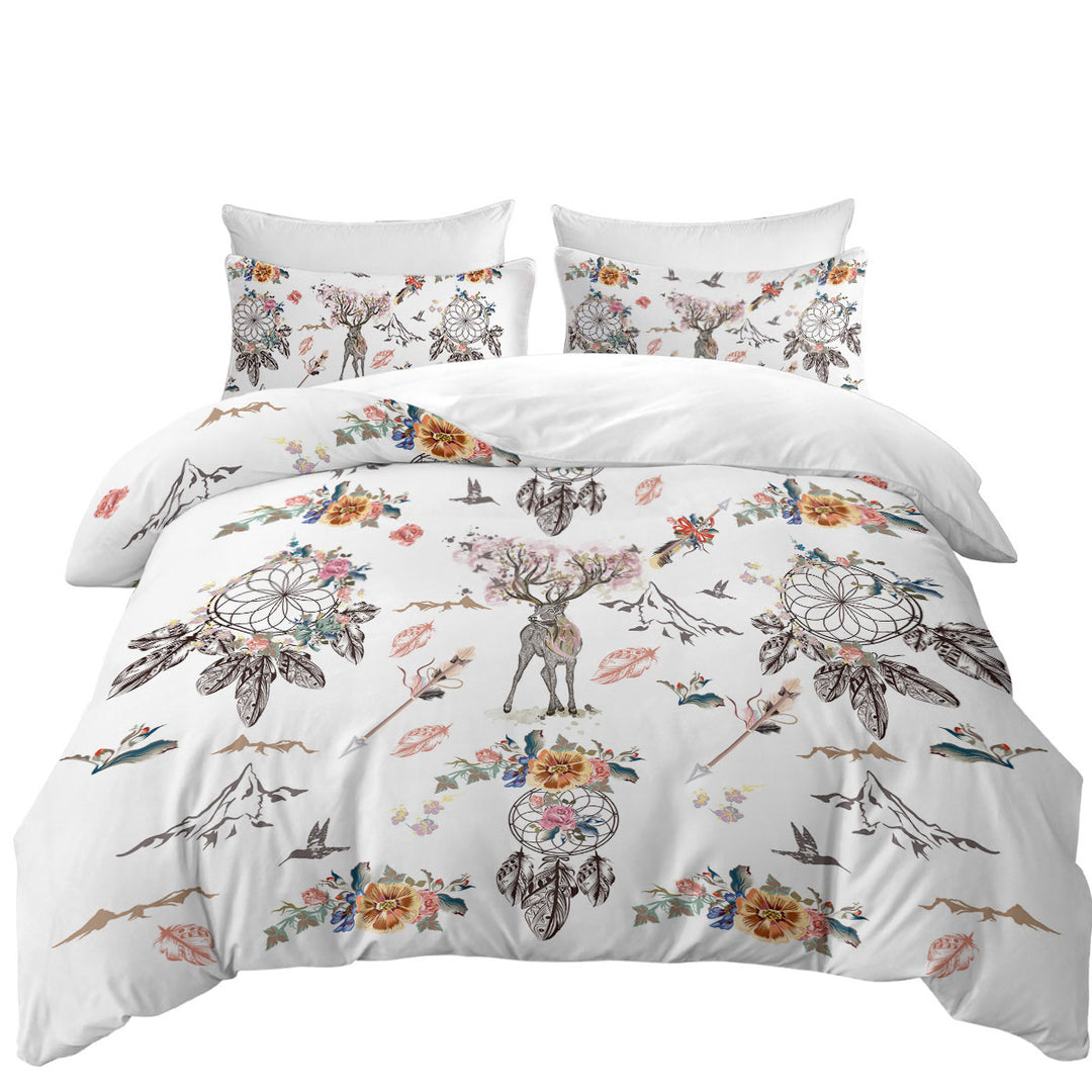 North American Floral Dream Catchers and Deer Duvet Cover