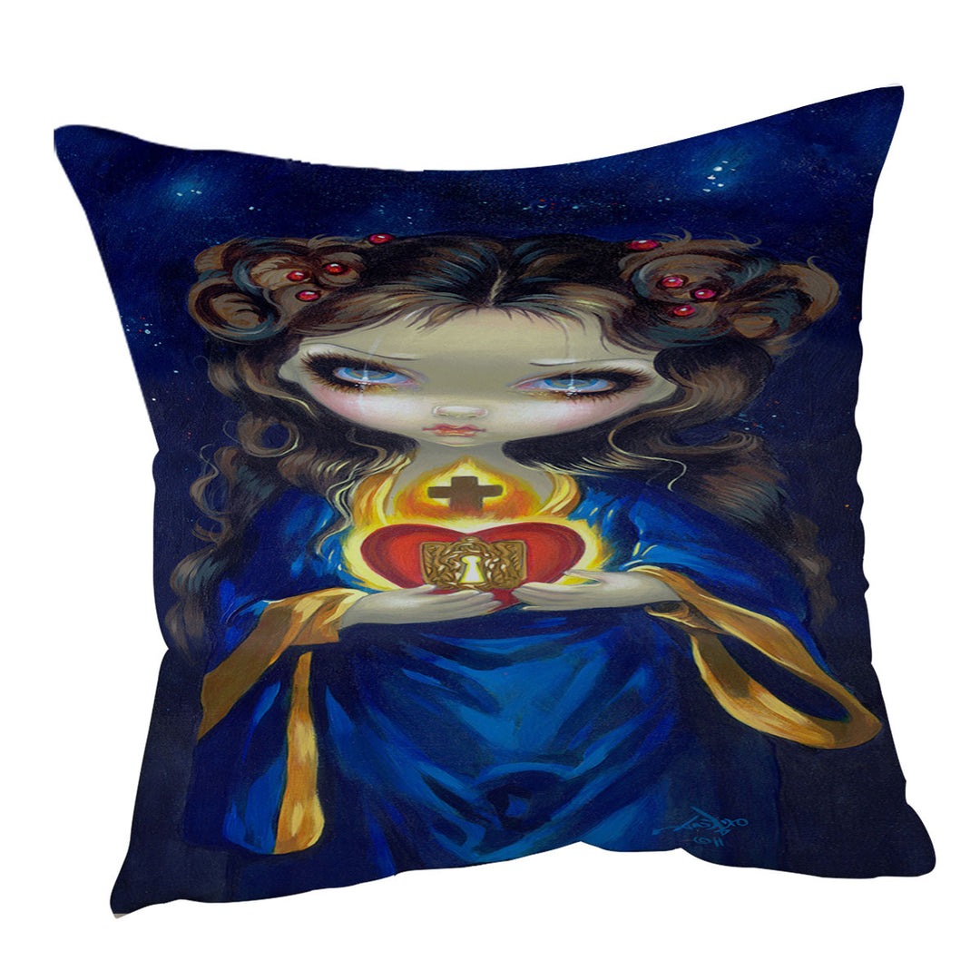 Occulta Cordis Beautiful Girl Holds Sacred Heart Cushion Cover