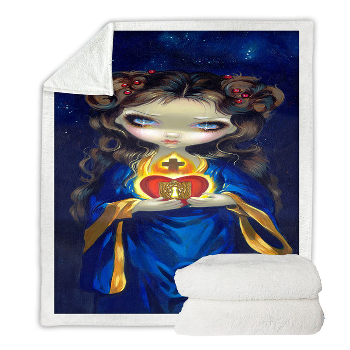 Occulta Cordis Beautiful Girl Holds Sacred Heart Throw Blanket